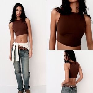 Zara Brown Sleeveless Crop Top
